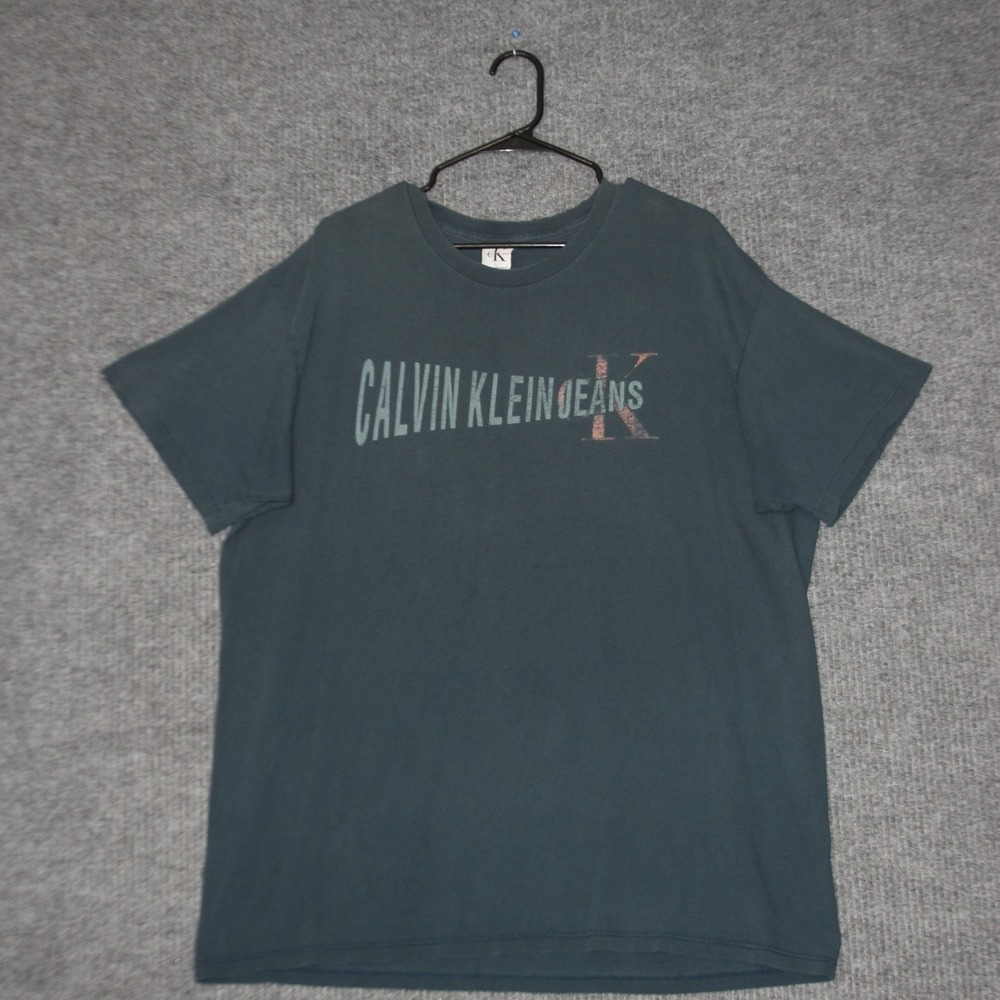 Vintage Calvin Klein Jeans Graphic‎ T Shirt Mens L Grey Short Sleeve Crew Neck